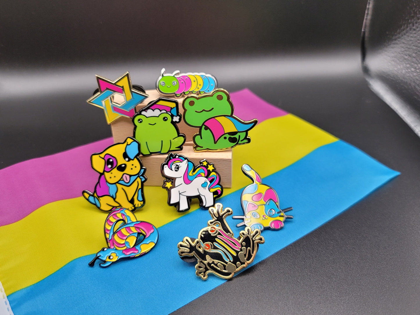 Pansexual Pin Purride Chibi Cat Hard Enamel Pin in Pan Pride Flag Colors | LGBTQ+ Subtle Pan Pride Jewelry