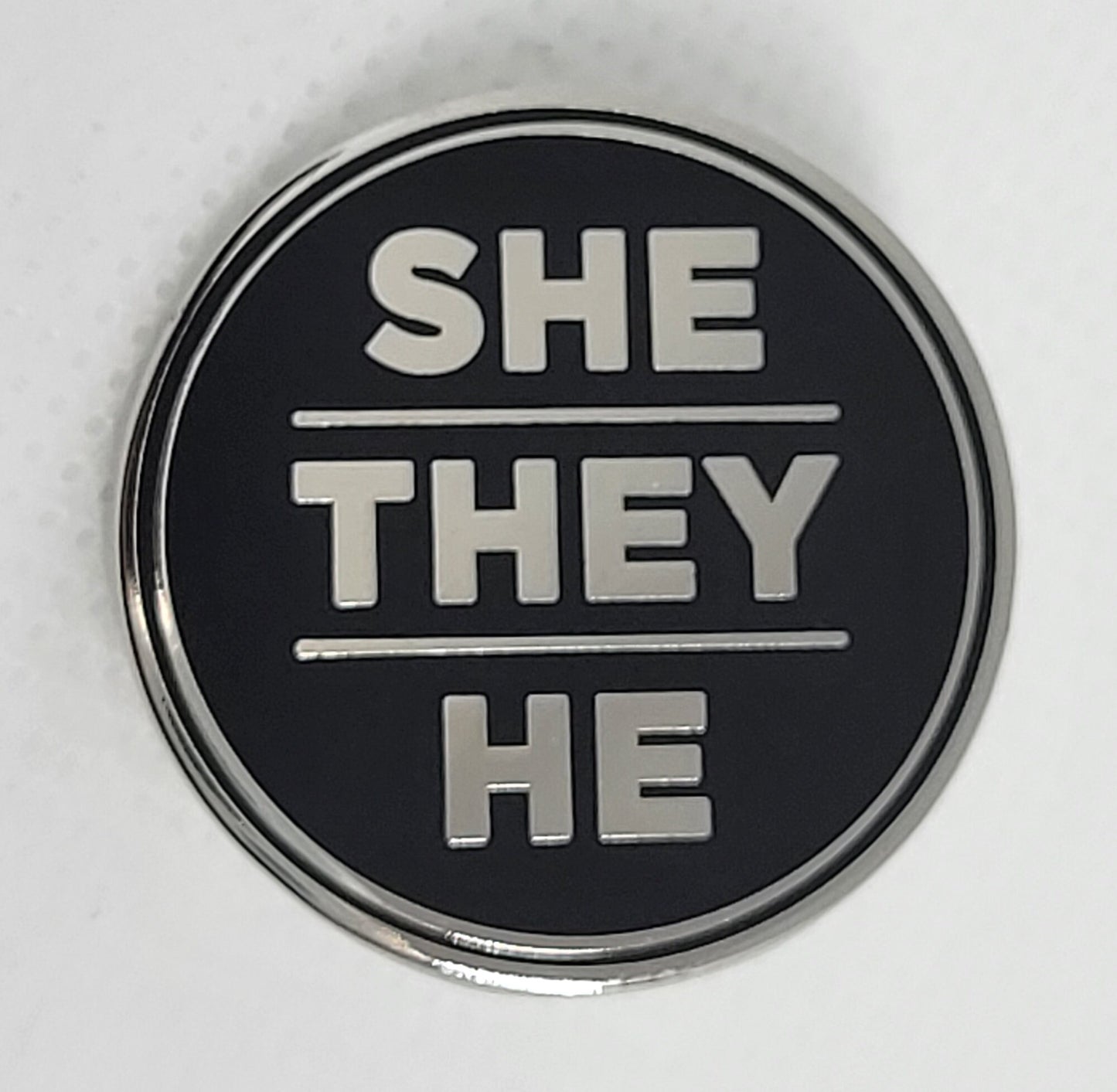 She They He Pronoun Pin Silver or Gold 1-inch Round Hard Enamel | Nonbinary Genderfluid Genderqueer Pronoun Badge