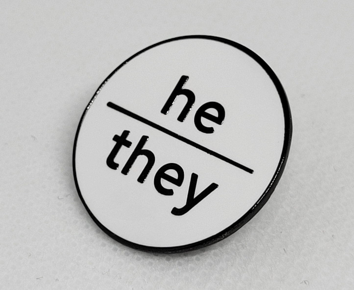 Nonbinary Pronoun Pin | He They Pin | Choose White & Gold or White/Black | He/They Pronoun Button | Modern Minimalist Pronoun Pin