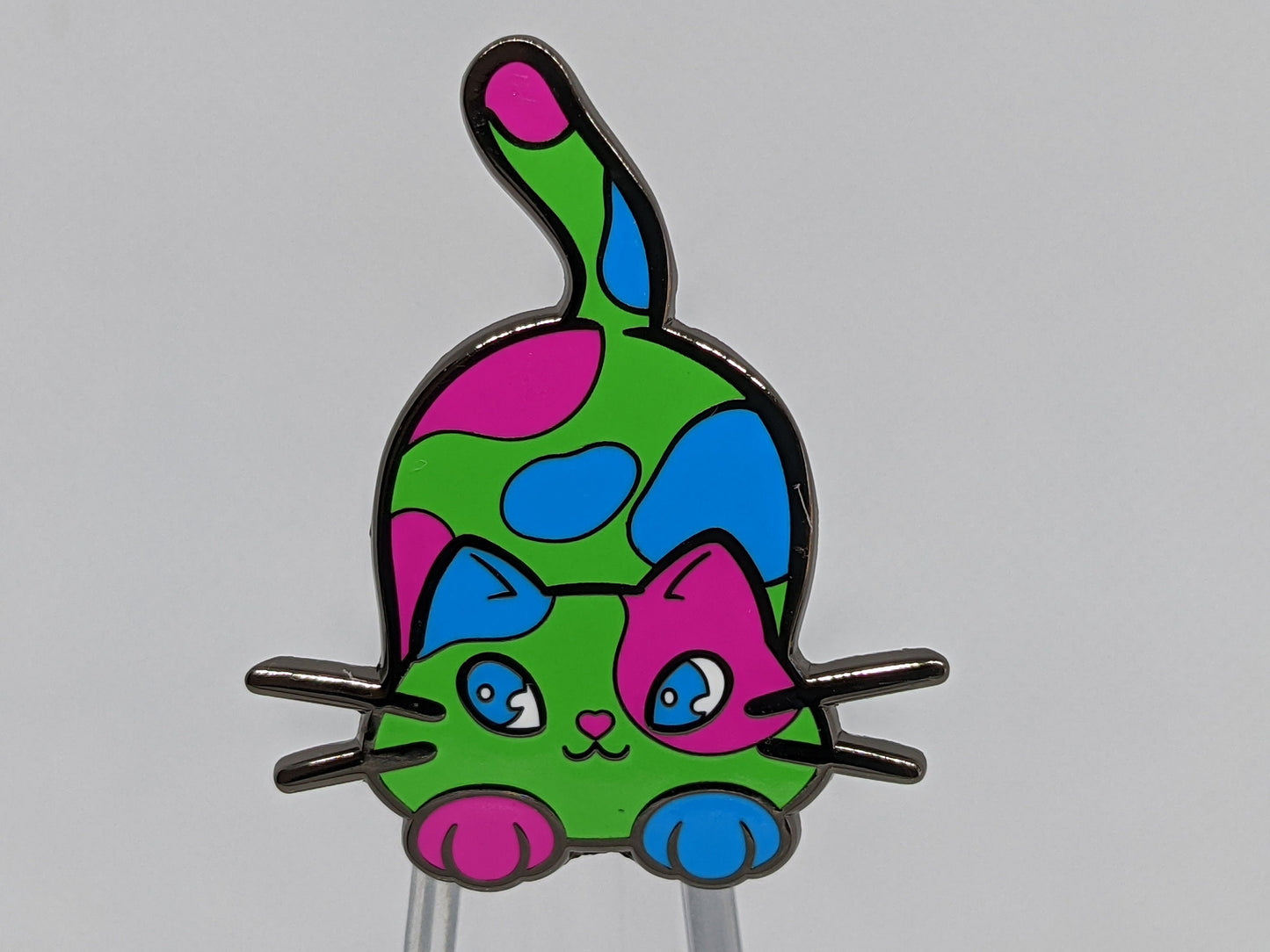 Polysexual Pin Purride Chibi Calico Cat Enamel Pin in Polysexual Pride Flag Colors | LGBTQ+ Subtle Pride Jewelry