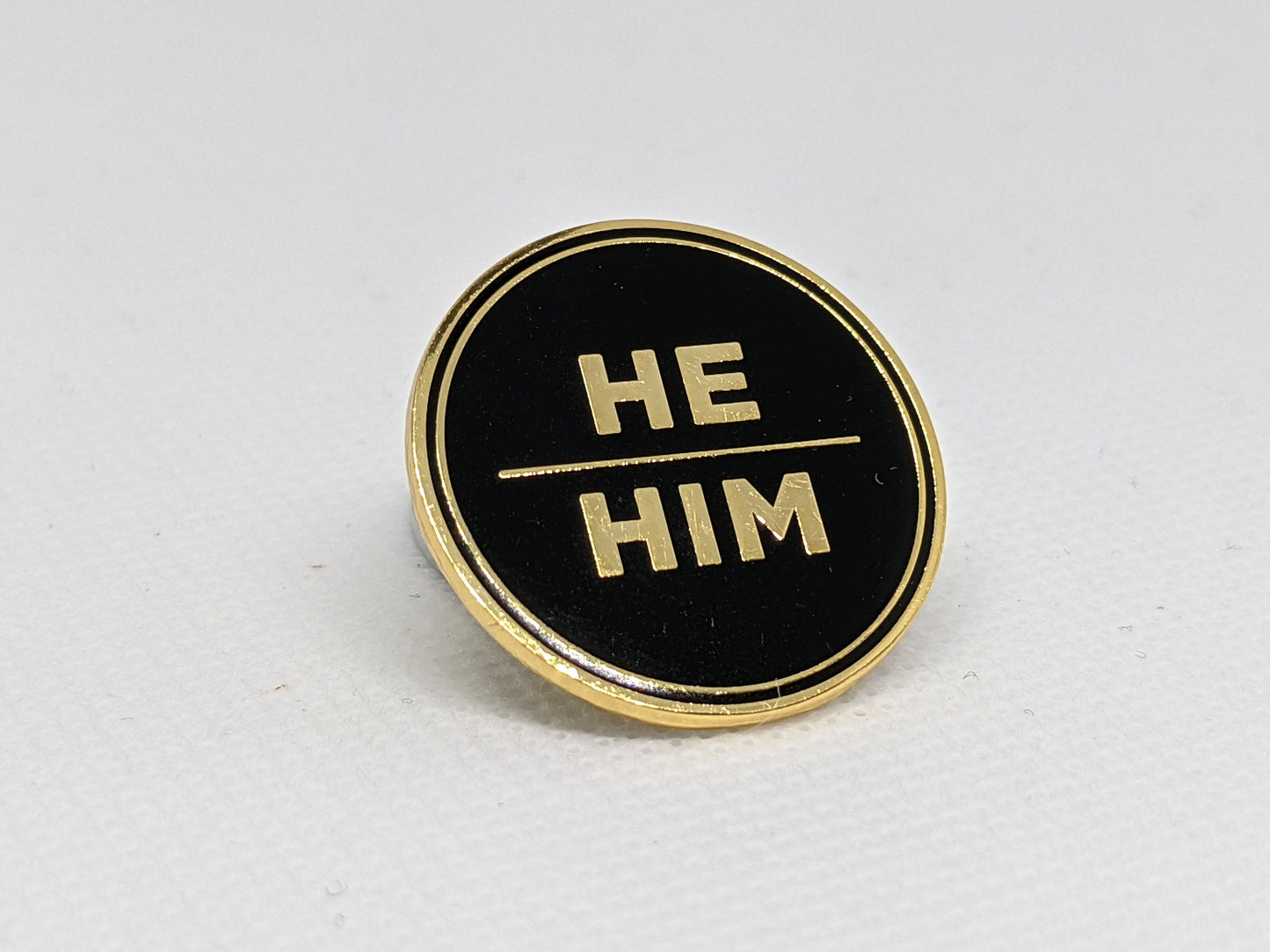 He Him Pronoun Pin Silver or Gold 1-inch Round Hard Enamel | Masc Male Pronoun Badge | Classic Easy-to-Read