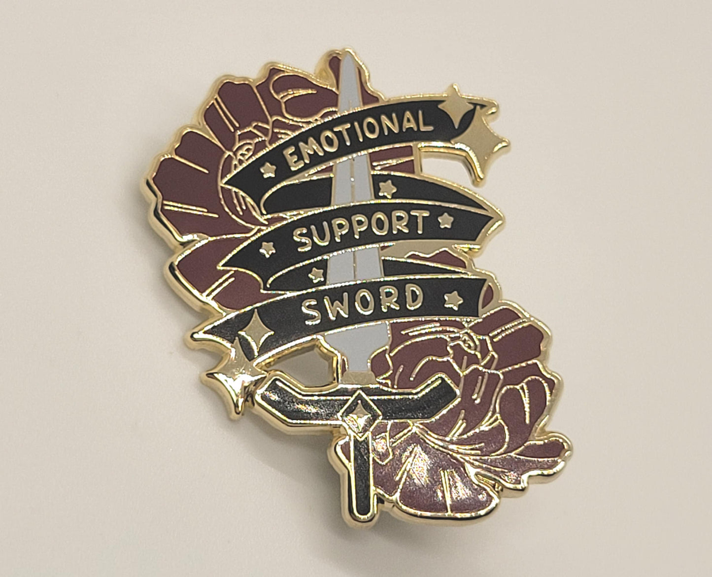 Emotional Support Sword Pin | Fearless Pink or Goth Red or Glitter Red Empowering Enamel Pin |