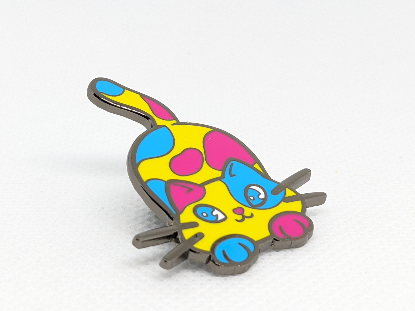 Pansexual Pin Purride Chibi Cat Hard Enamel Pin in Pan Pride Flag Colors | LGBTQ+ Subtle Pan Pride Jewelry