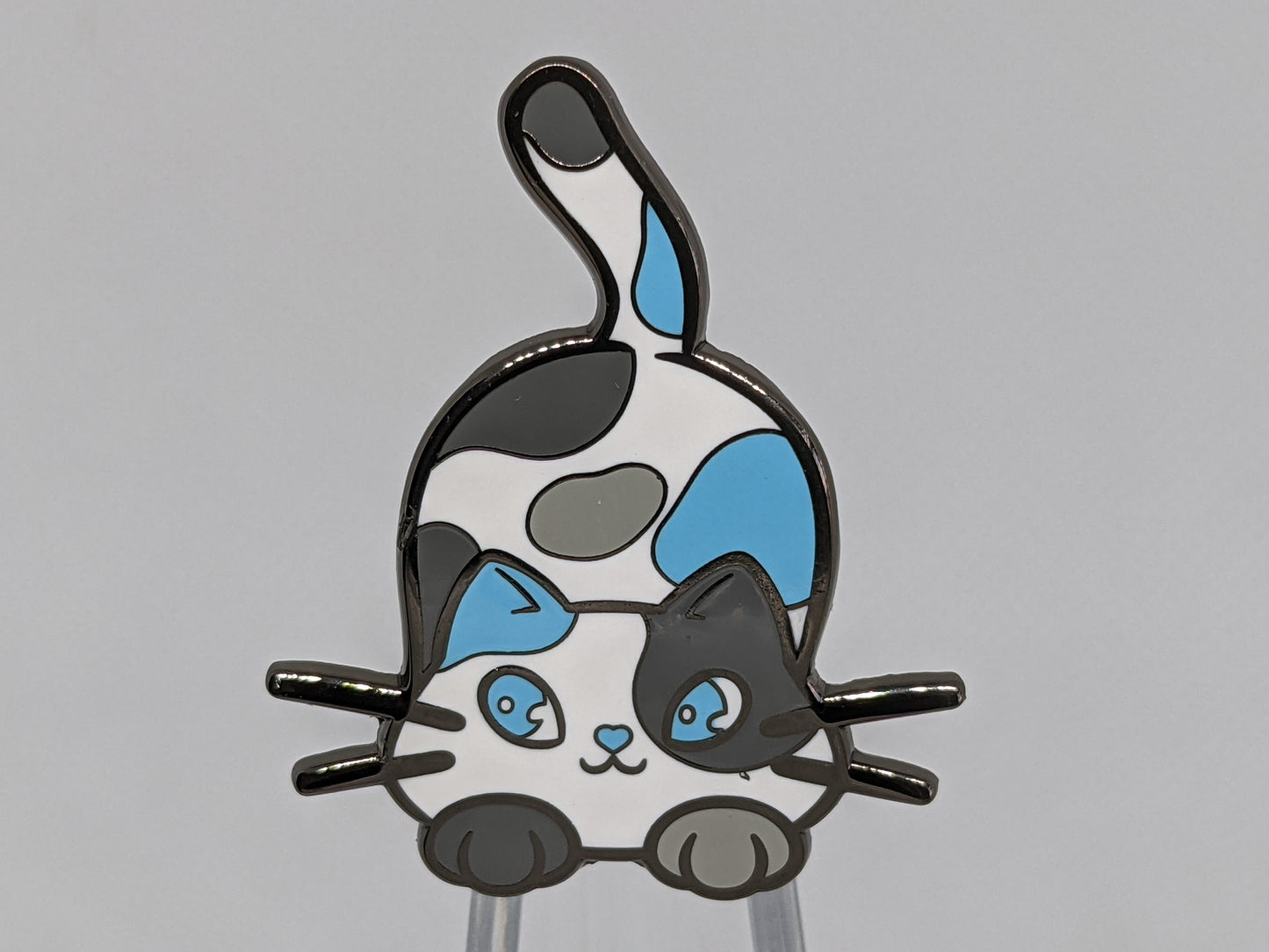 Demiboy Pin Purride Chibi Cat Hard Enamel Pin in Demiboy Pride Flag Colors | LGBTQ+ Subtle Demiboy Pride Jewelry