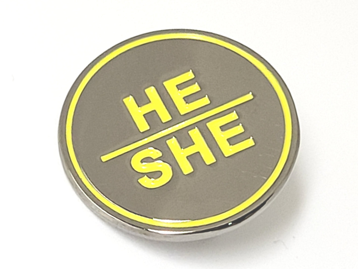 He She Enamel Pronoun Pin | Gender Nonconforming Bigender Pronoun Pin