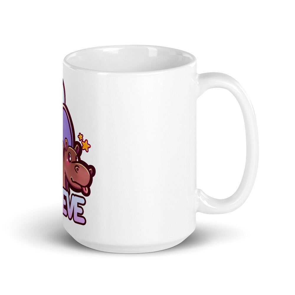 North American House Hippo Canadian Folklore Cryptid Tiny Hippopotamus Cute Character White Ceramic Mug - 11 oz or 15 oz
