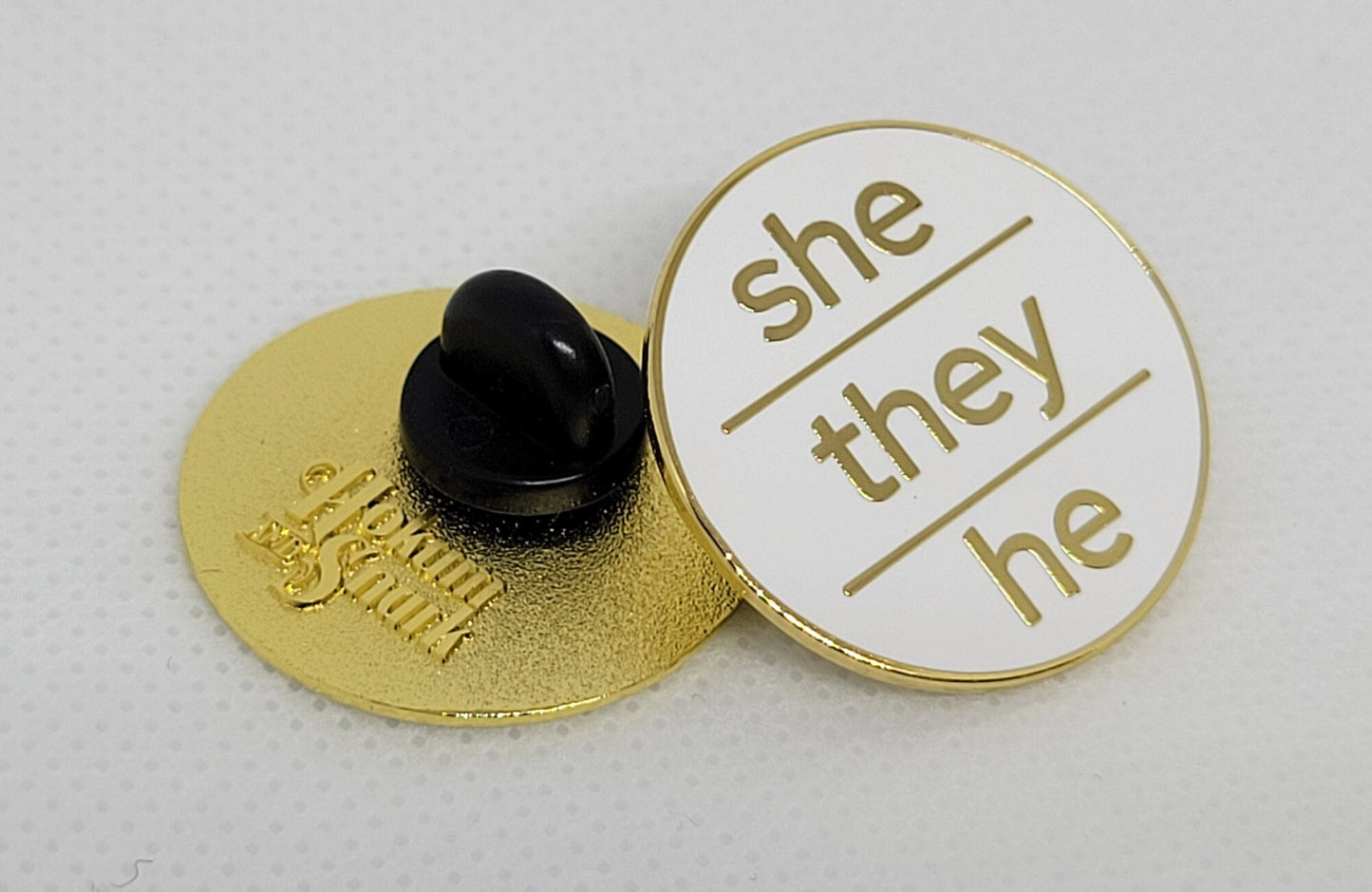 Modern Minimalist Pronoun Pin | She They He Pin | Choose White/Gold, White/Black or Black/Silver | She/They/He Pronoun Button | Nonbinary