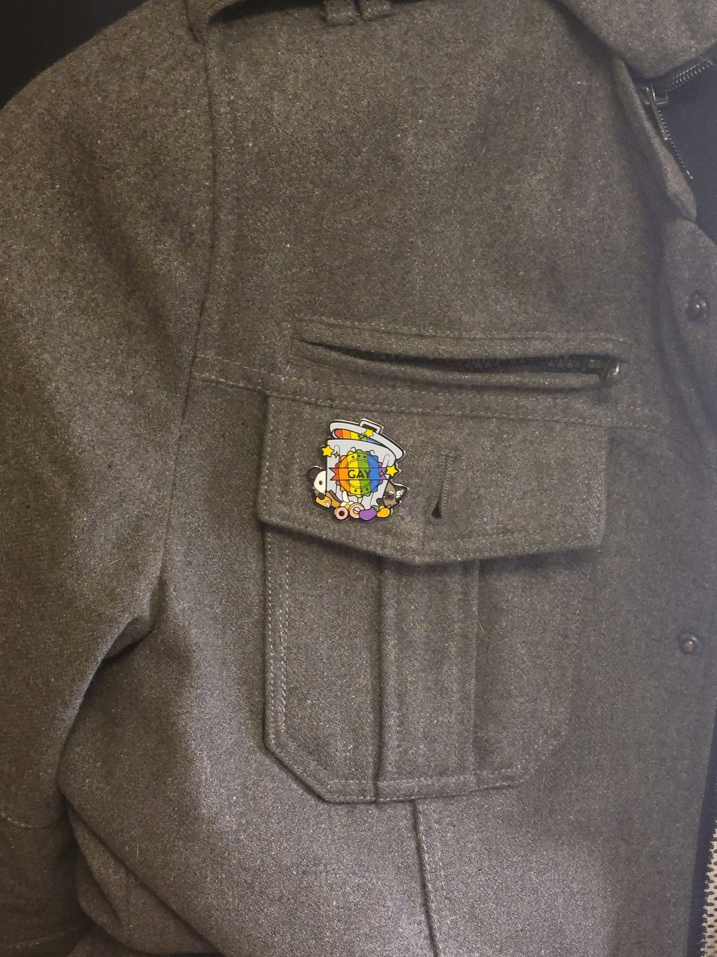 Gay Trash Panda Enamel Lapel Pin | Certified Gay Raccoon and Possum Rainbow Pride Pin