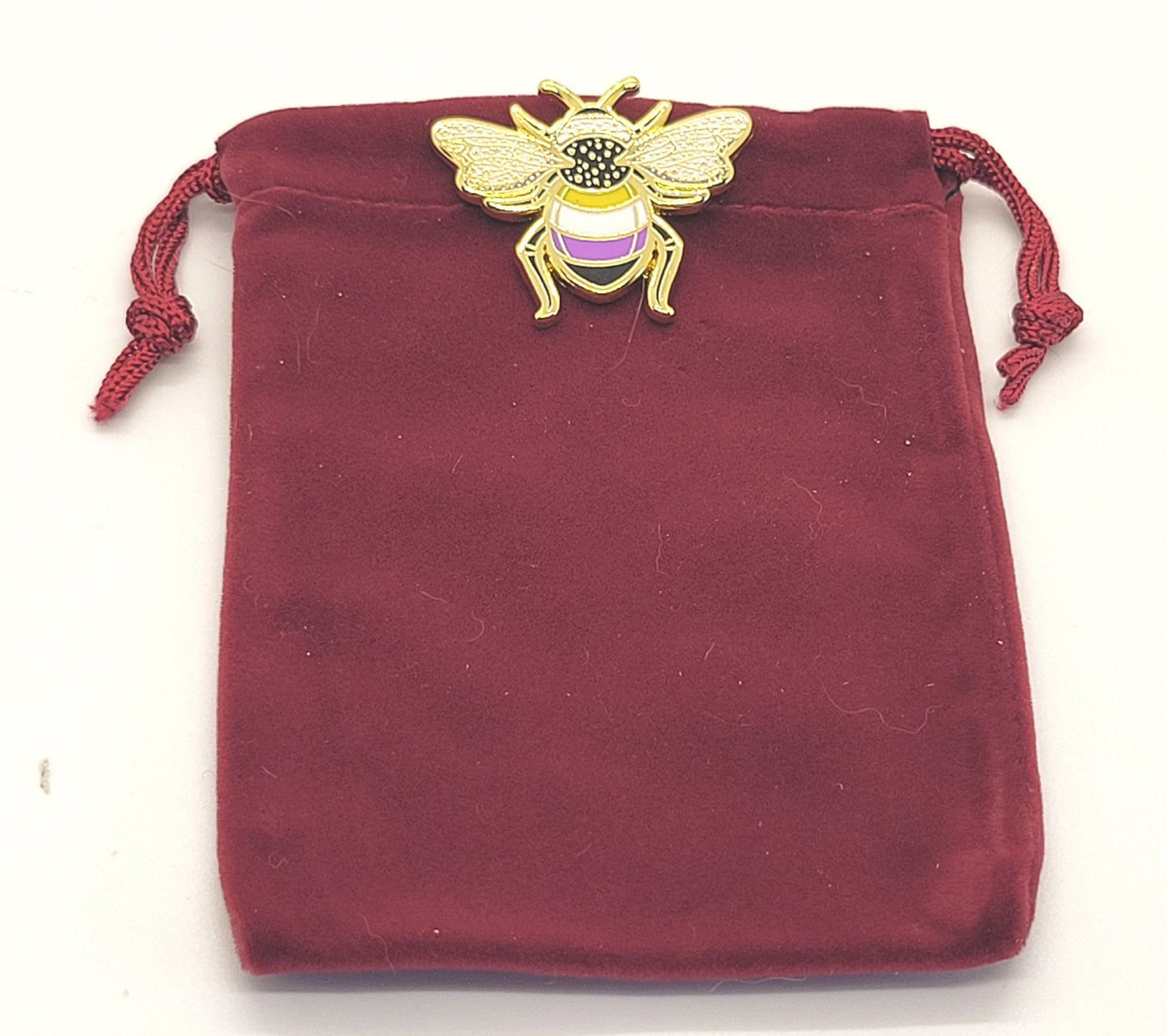 Subtle Queer Pin | *FREE SHIPPING* Nonbinary Pride Bee Enamel Pin in Enby LGBT+ Flag Colors | Pride Jewelry