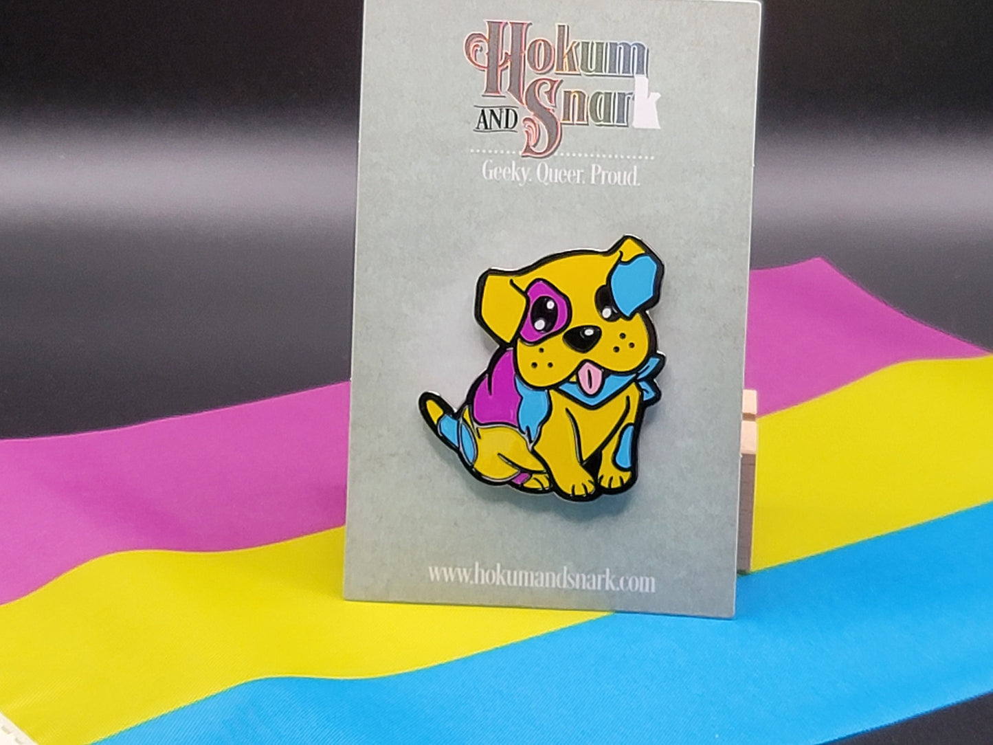Pan Pride Pin Puppy Dog Enamel Pin | Subtle Pansexual Pride Flag Colors | LGBTQ+ Pride Jewelry