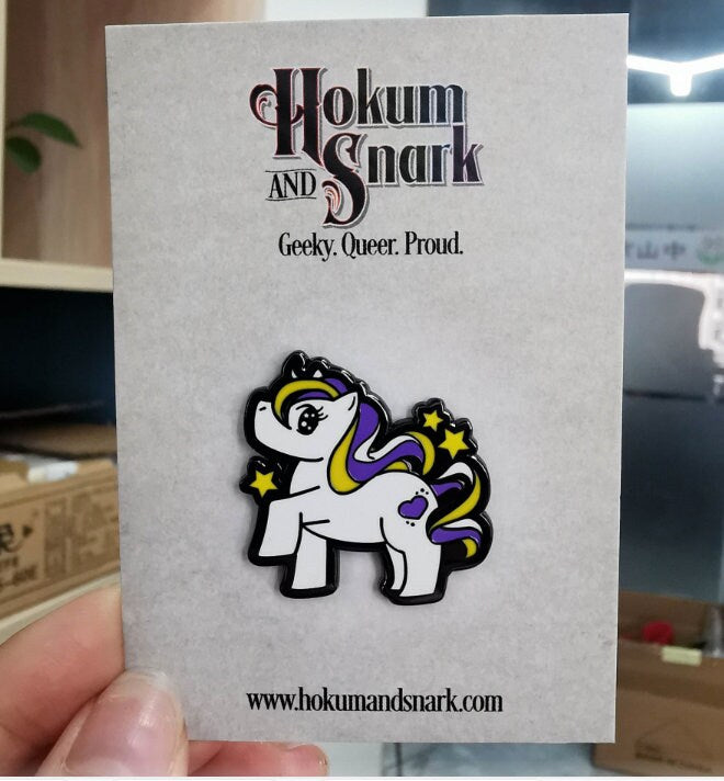 Chibi Unicorn Nonbinary Enamel Pin | Gay My Little Pony Pin with Subtle Nonbinary Pride Flag Colors | LGBTQ+ Pins | Lowkey Pride Jewelry