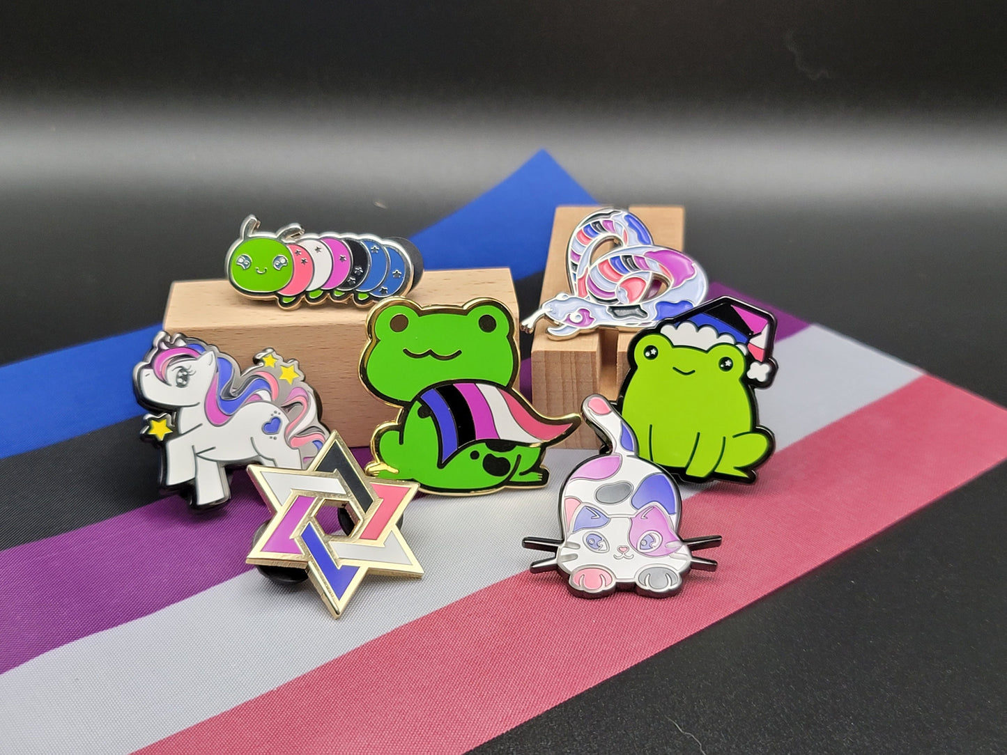 Genderfluid Pride Noodle Enamel Pin in Genderfluid Pride Flag Colors