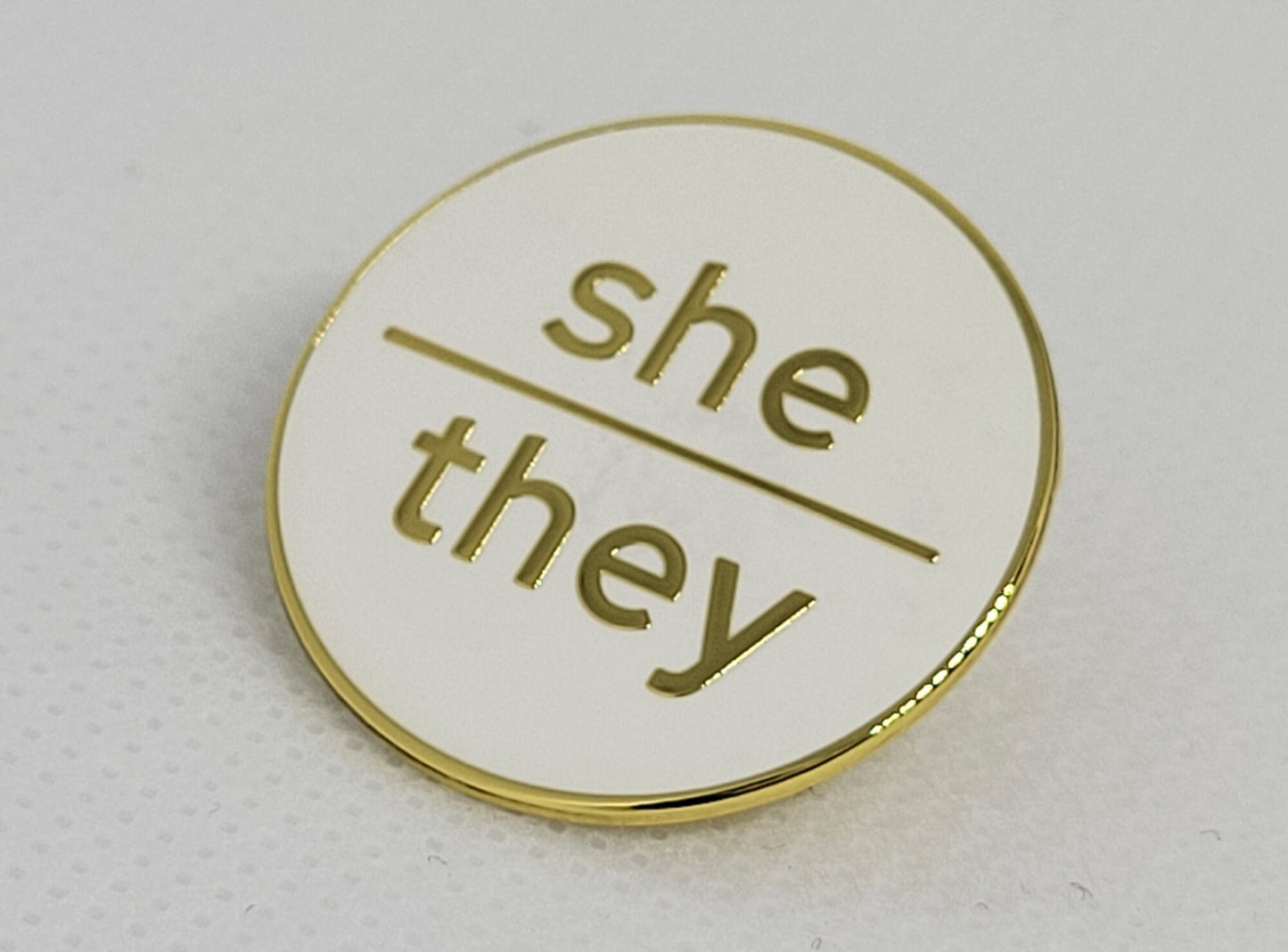 Modern Minimalist Pronoun Pin | She They Pin | Choose White & Gold or White/Black | She/They Pronoun Button | Nonbinary Pronoun Pin