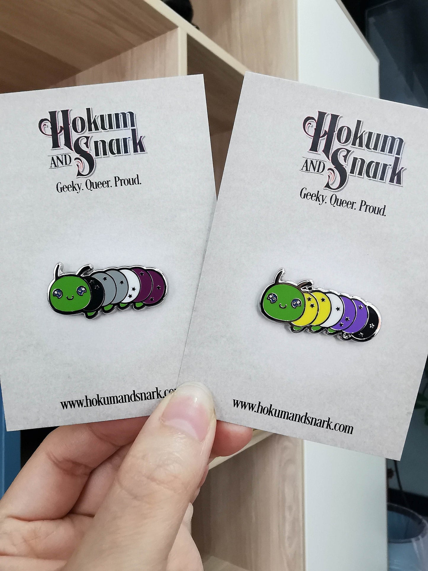 Nonbinary Pride Pin | Caterpillar Chibi Enamel Pin in Enby Pride Flag Colors | LGBTQ+ Pins | Subtle Pride Jewelry Accessory