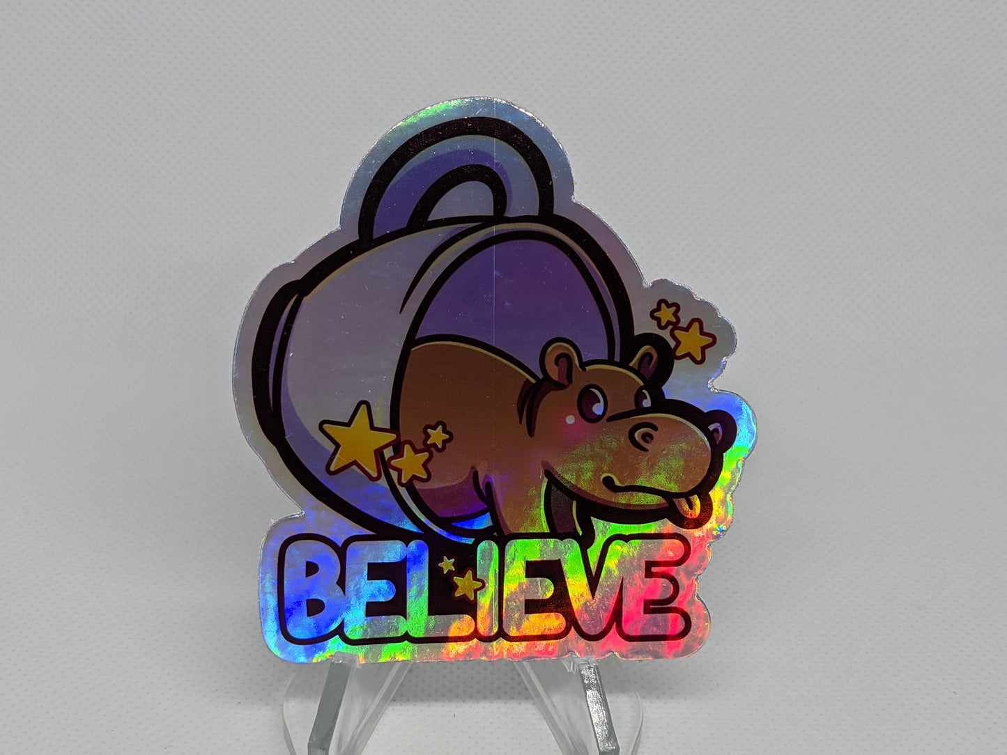 North American House Hippo Canadian Cryptid Holographic Decal | 3" Waterproof Die-Cut Vinyl Sticker for Car, Laptop, Water Bottle etc.