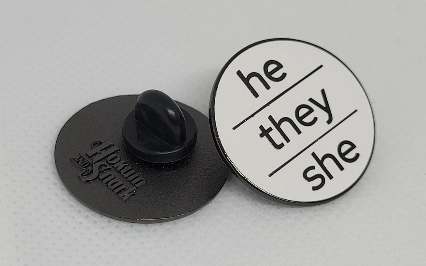 Modern Minimalist Pronoun Pin | He They She Pin | Choose White/Gold or White/Black | He/They/She Pronoun Button | Nonbinary Pin