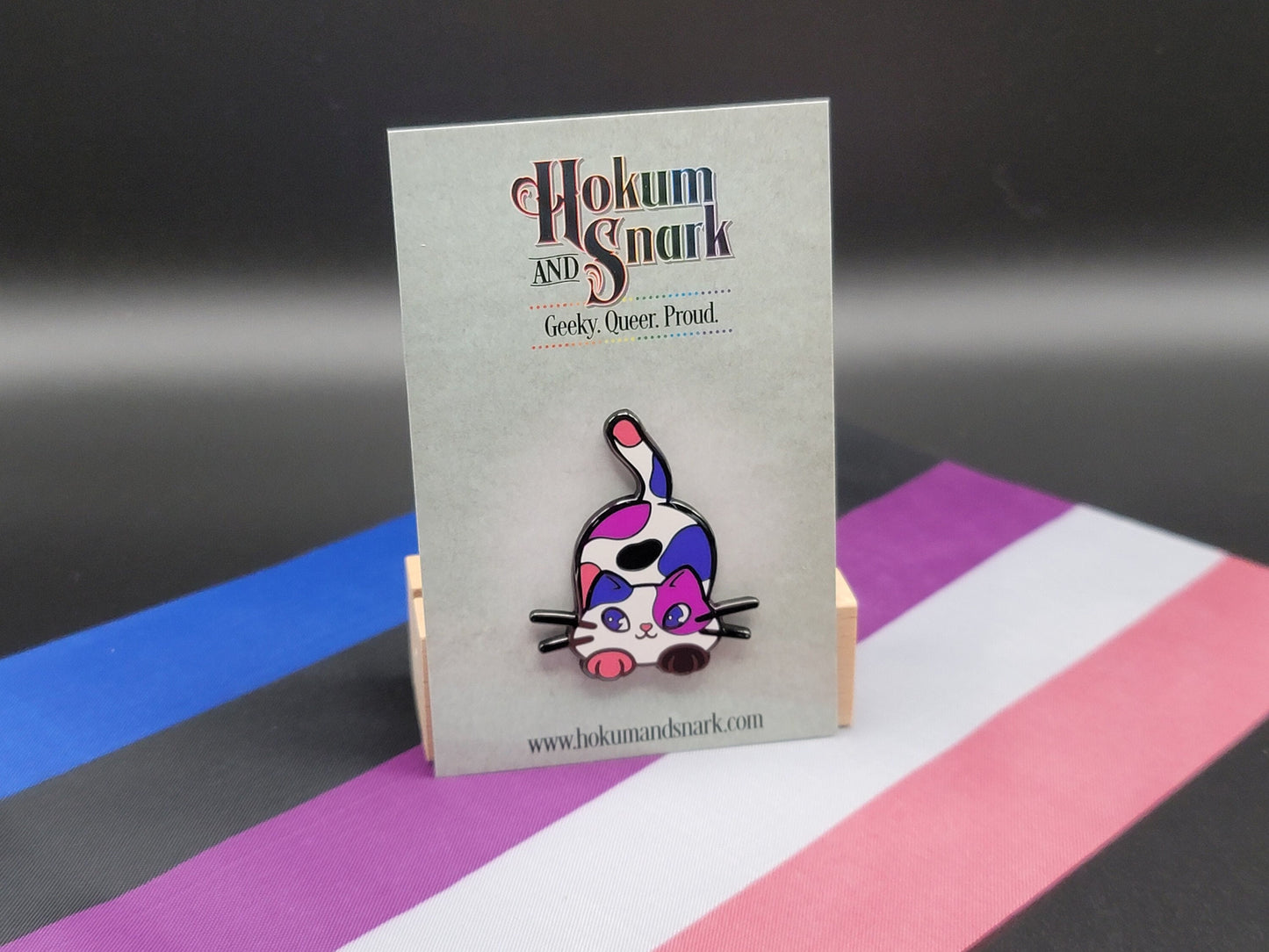 Genderfluid Pin Purride Chibi Cat Hard Enamel Pin in Gender Fluid Pride Flag Colors | LGBTQ+ Subtle Genderfluid Pride Jewelry