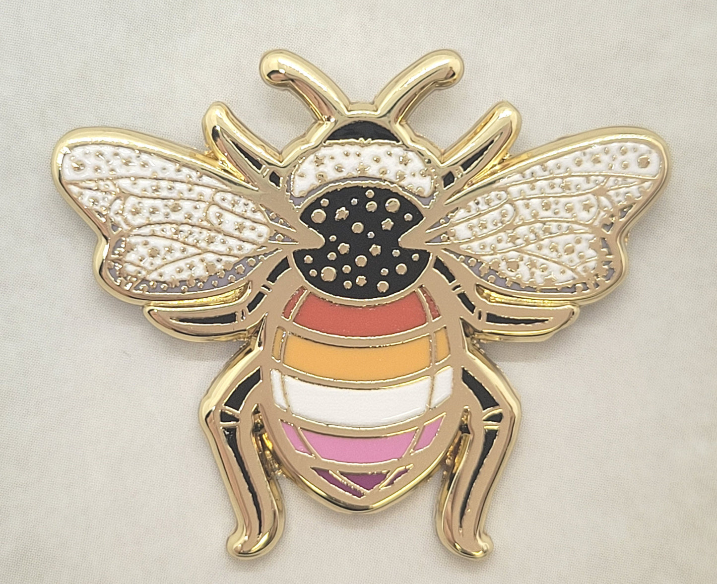 Subtle Queer Pin | Lesbian Pride Bee Enamel Pin in WLW LGBT+ Flag Colors | Pride Jewelry