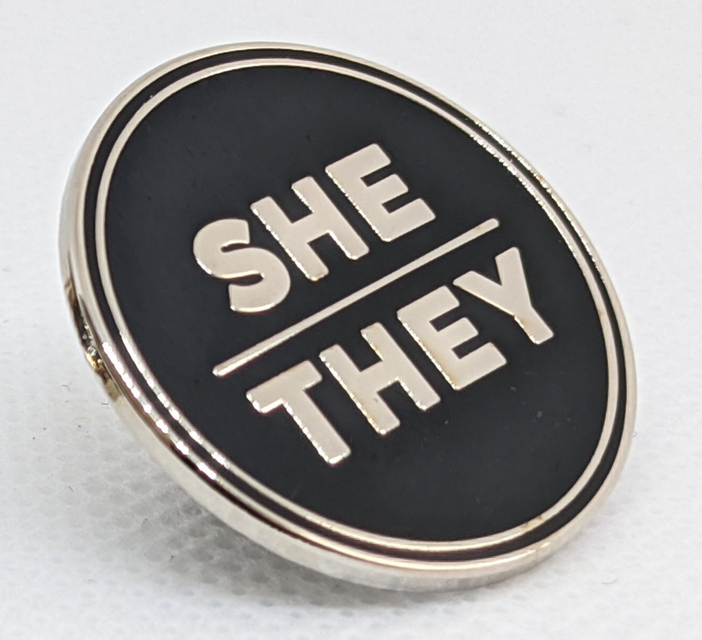 She They Pronoun Pin Silver or Gold 1-inch Round Hard Enamel | Femme Nonbinary Multi-gender Gender Fluid Genderqueer
