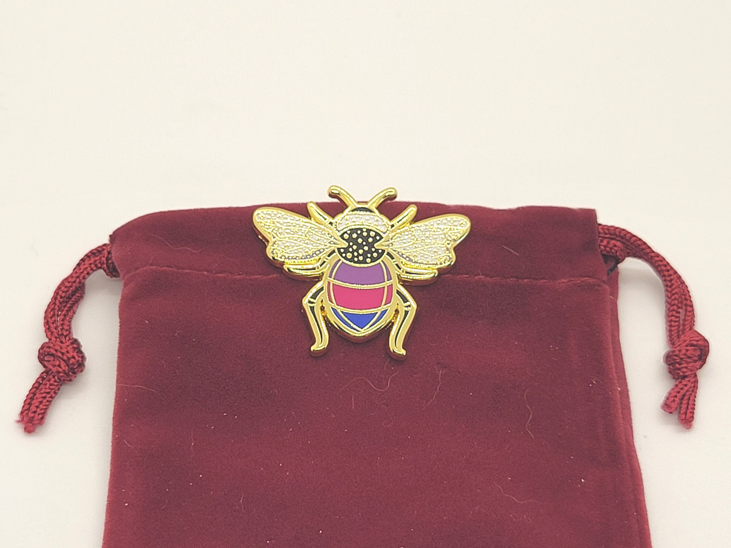 Subtle Queer Pin | Bisexual Pride Bee Enamel Pin in Bi LGBT+ Flag Colors | Pride Jewelry