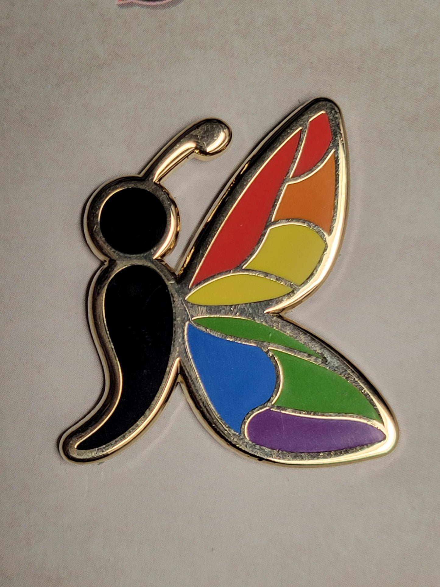 Semicolon Butterfly Pin with Rainbow & Trans Pride Colors | Suicide Prevention Mental Health Awareness Enamel Lapel Pin