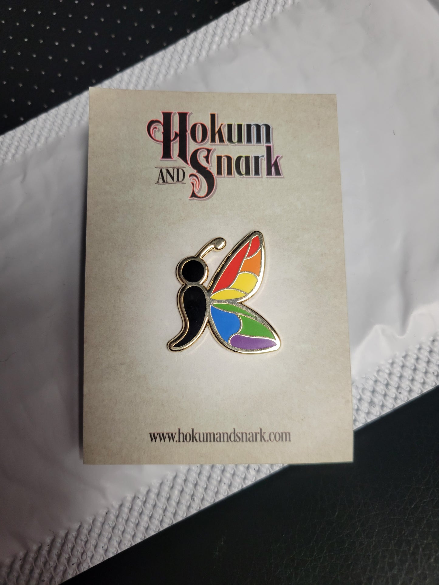 Semicolon Butterfly Pin with Rainbow & Trans Pride Colors | Suicide Prevention Mental Health Awareness Enamel Lapel Pin