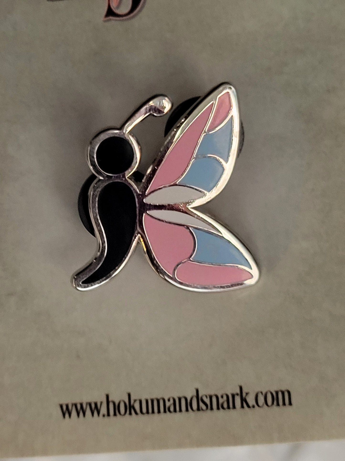 Semicolon Butterfly Pin with Rainbow & Trans Pride Colors | Suicide Prevention Mental Health Awareness Enamel Lapel Pin