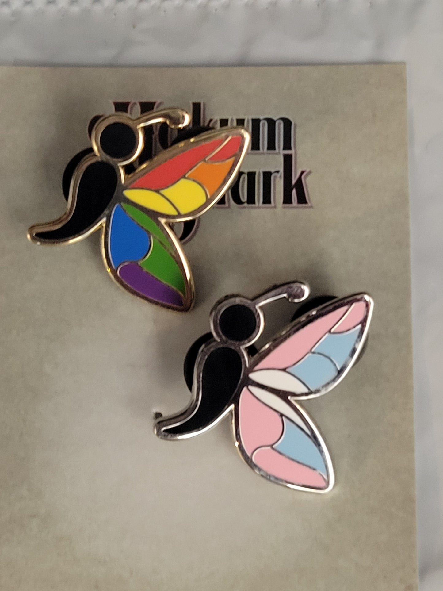 Semicolon Butterfly Pin with Rainbow & Trans Pride Colors | Suicide Prevention Mental Health Awareness Enamel Lapel Pin