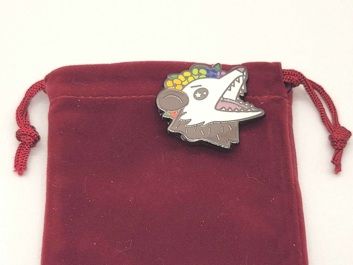 Gay Pride Possum in Flower Crown Screams in Gay | Rainbow Trash Opossum Enamel Pin Protect Queer Kids | LGBTQ Pin