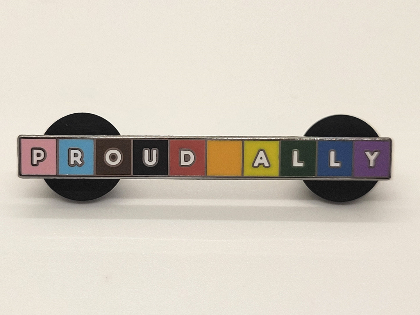 Proud Ally Enamel Lapel Pin with Rainbow Pride Colors for LGBTQ and Trans Rights Support