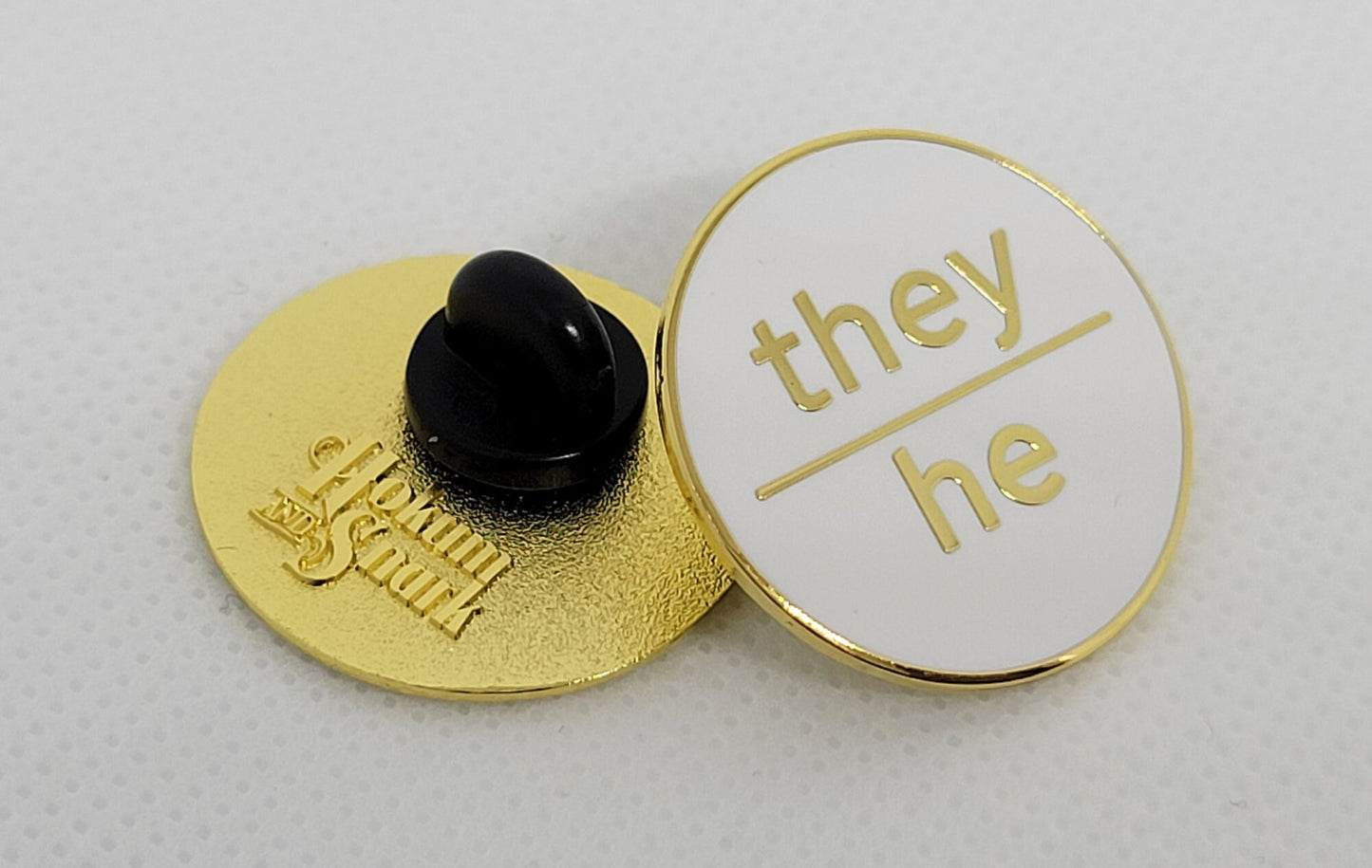 Modern Minimalist Pronoun Pin | They He Pin | Choose White & Gold or White/Black | They/He Pronoun Button | Nonbinary Pronoun Pin