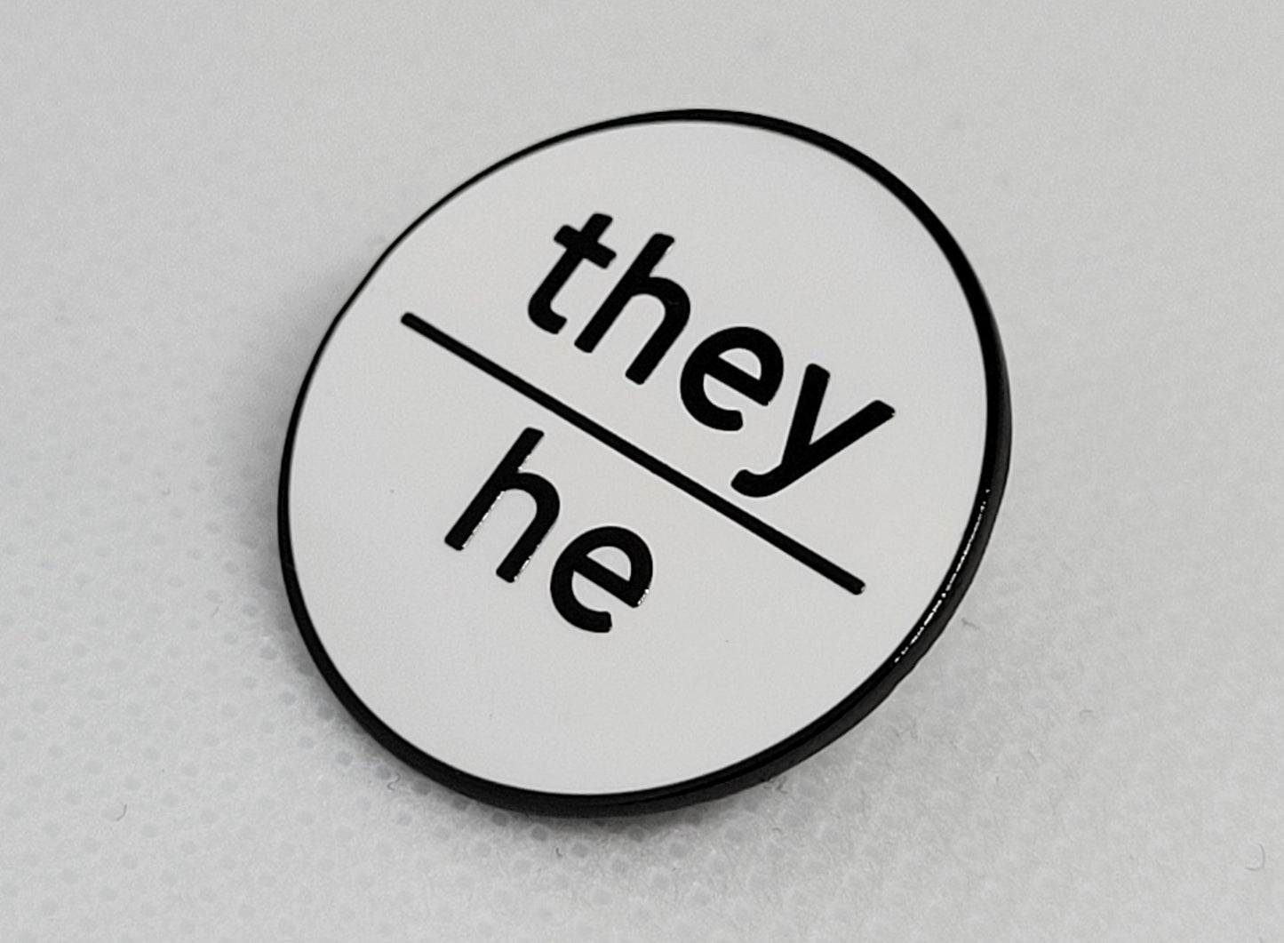 Modern Minimalist Pronoun Pin | They He Pin | Choose White & Gold or White/Black | They/He Pronoun Button | Nonbinary Pronoun Pin