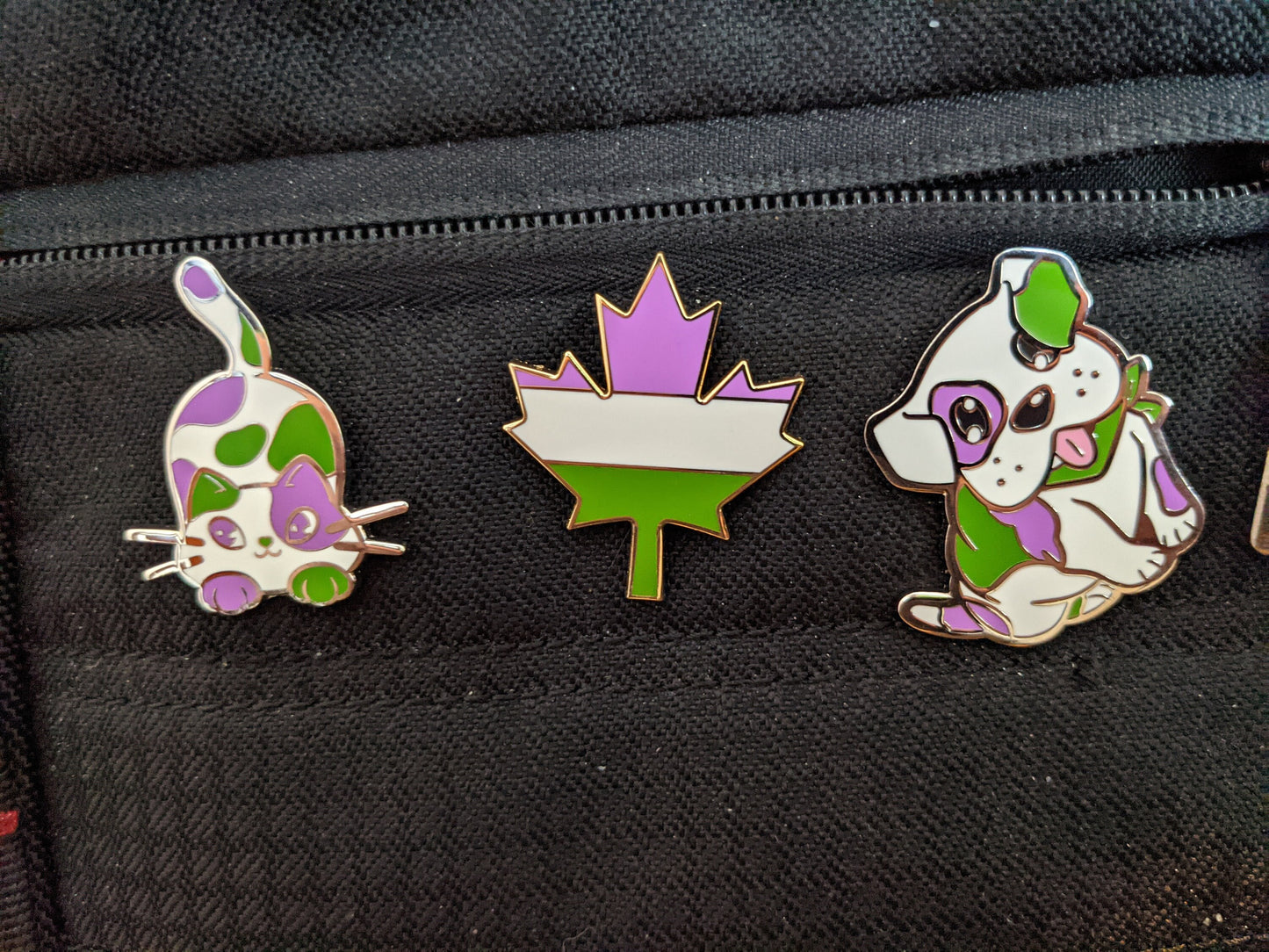 Genderqueer Pin Purride Chibi Cat Hard Enamel Pin in Gender Queer Pride Flag Colors | LGBTQ+ Subtle Pride Jewelry