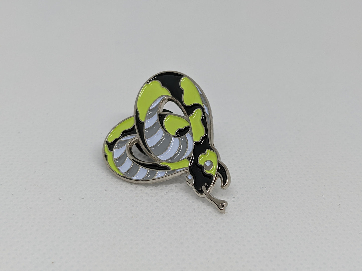 Subtle Agender Pride Noodle Heart-Shaped Snake Enamel Pin | Agender Pride Pin in LGBTQ+ Flag Colors
