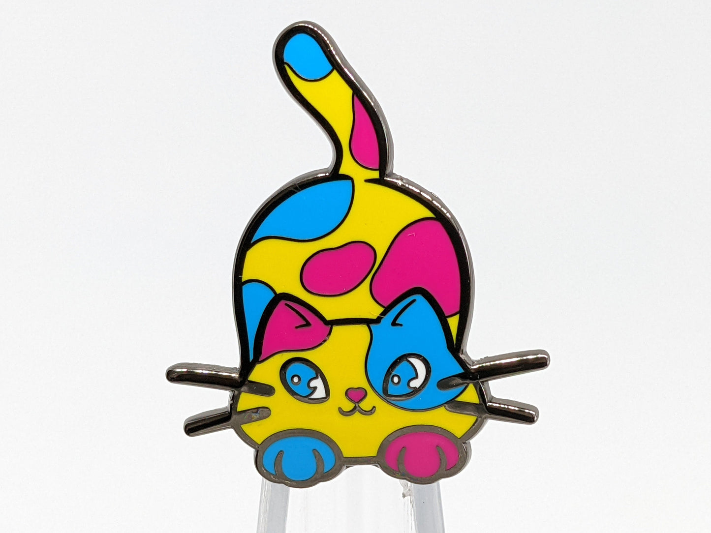 Pansexual Pin Purride Chibi Cat Hard Enamel Pin in Pan Pride Flag Colors | LGBTQ+ Subtle Pan Pride Jewelry