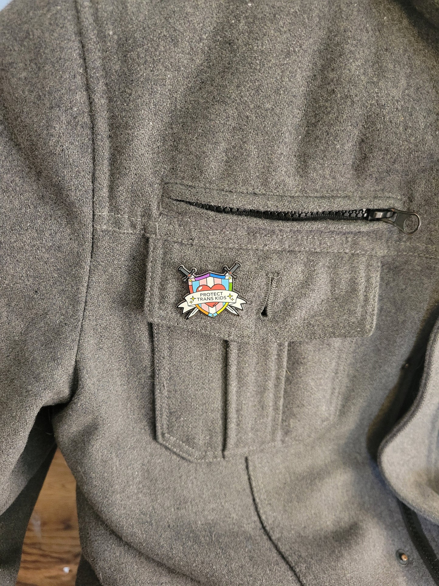 Protect Trans Kids Crossed Swords and Shield Trans Ally Pin | Support Trans Youth Transgender Rights Enamel Lapel
