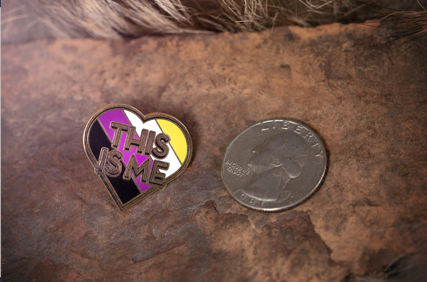 Nonbinary Pride Enamel Pin | "This Is Me" The Greatest Showman Heart Shaped Enby Pride Flag Pin