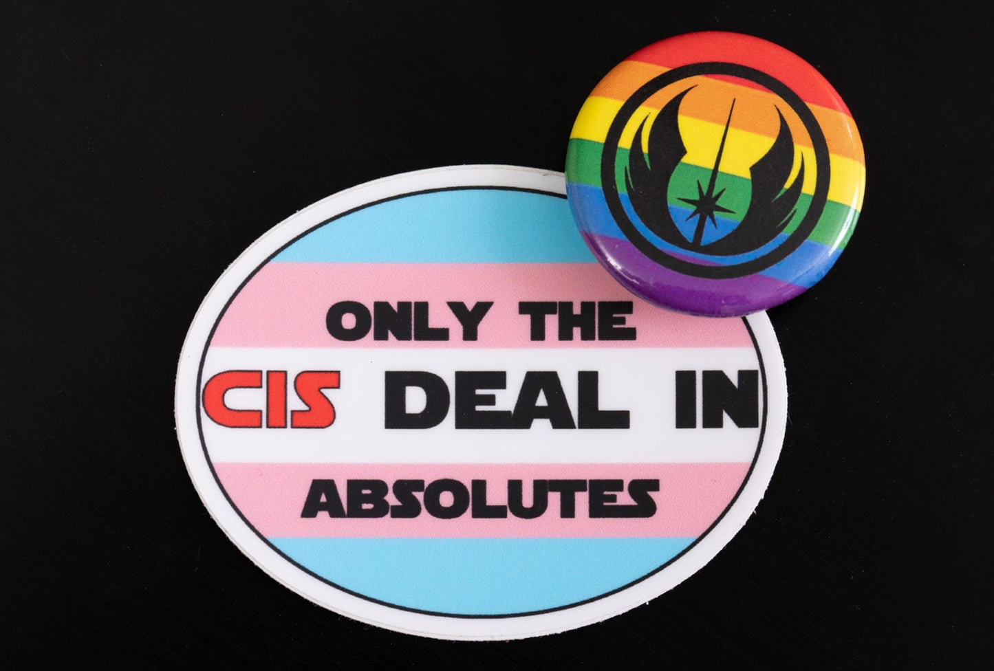 Only The Cis Deal In Absolutes Star Wars Pun Trans Pride Decal | Waterproof Die-Cut Vinyl Sticker for Car, Laptop, Water Bottle etc.