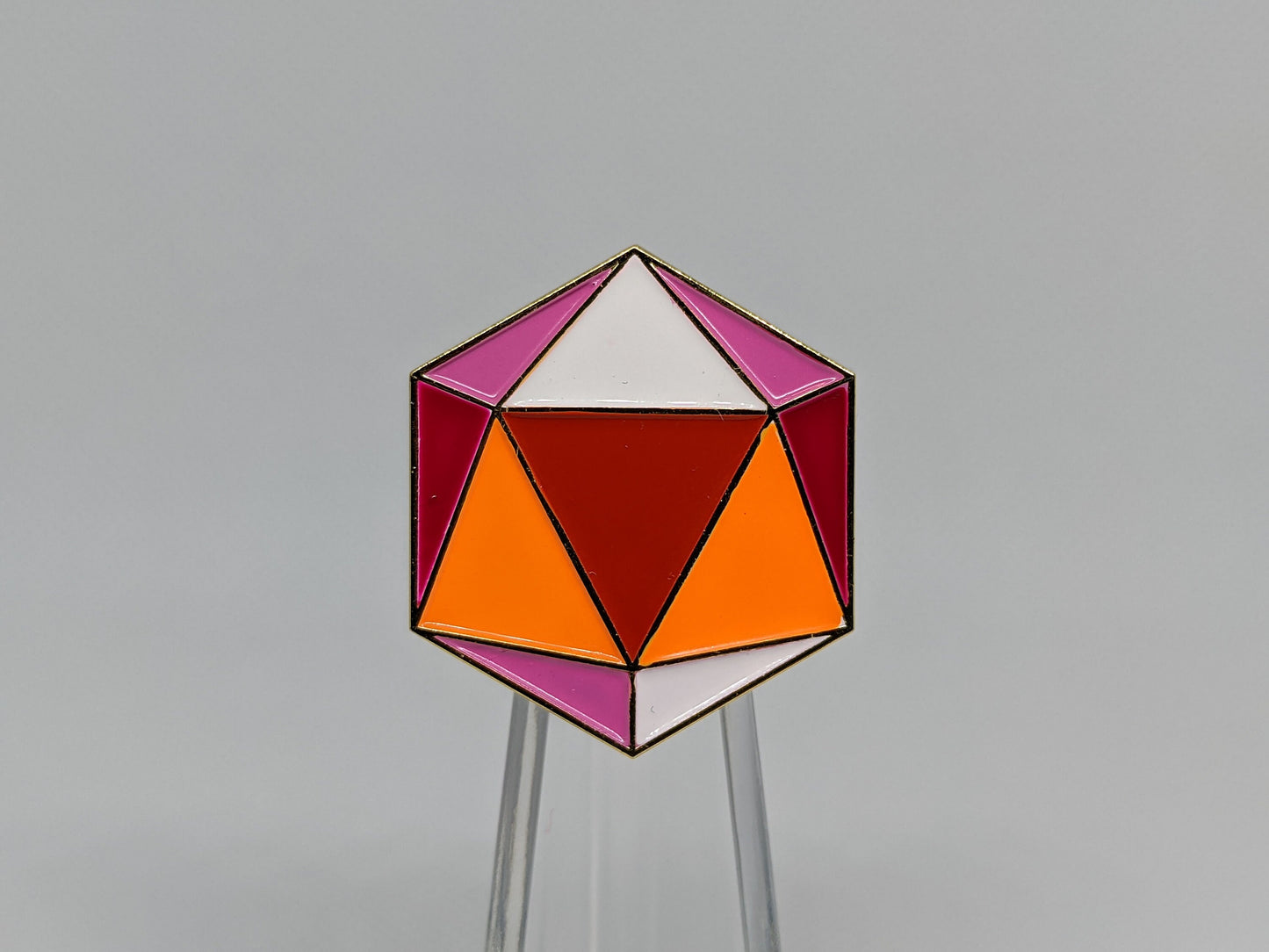 Lesbian Pride d20 Gaming Dice Enamel Pin in Inclusive Lesbian Flag Colors