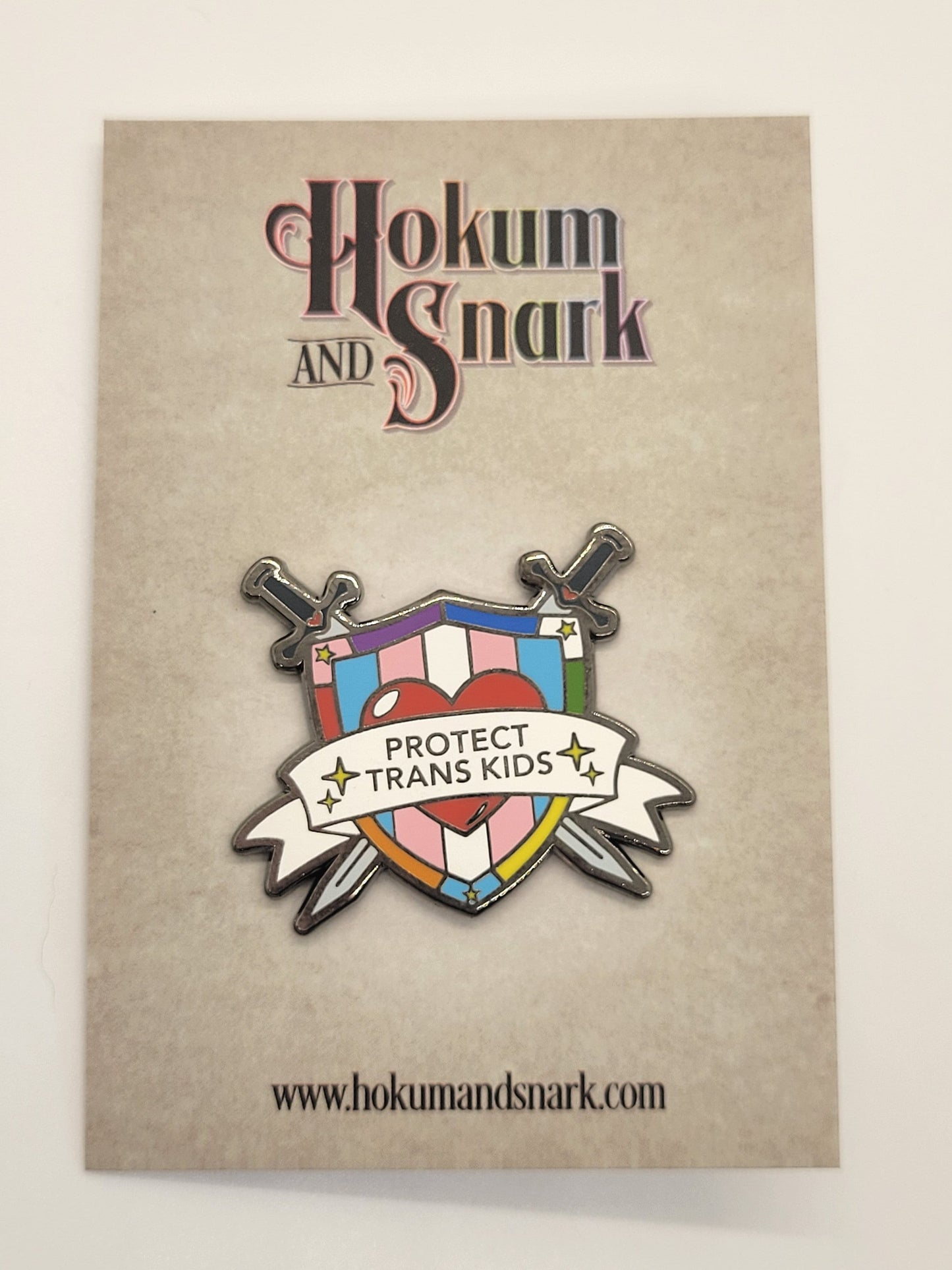Protect Trans Kids Crossed Swords and Shield Trans Ally Pin | Support Trans Youth Transgender Rights Enamel Lapel