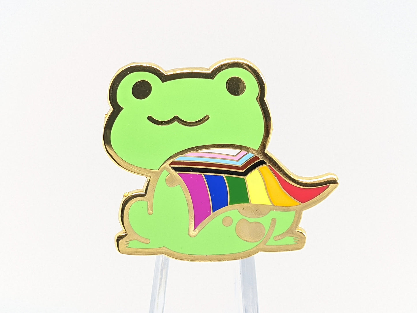 Pride Frog Chibi Hard Enamel Pin | Choose Gay Rainbow Pride Flag or Progress Pride Flag for Trans BIPOC Solidarity