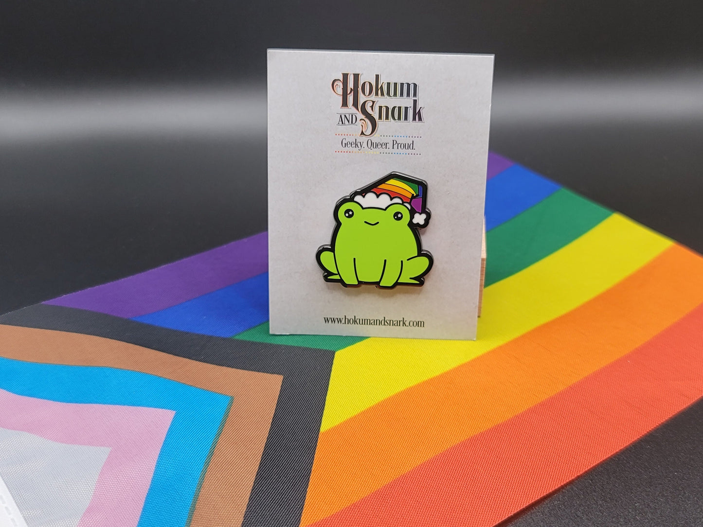 Subtle Gay Frog Pin | Chibi Frog Wearing Rainbow Gay Pride Flag Beanie or Santa Hat for Gay Christmas or Every Day