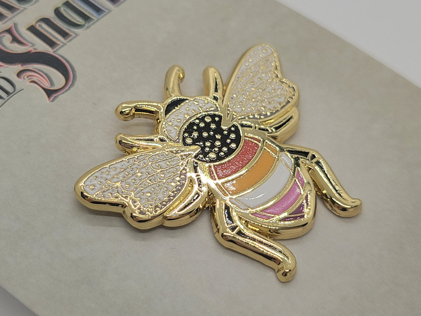 Subtle Queer Pin | Lesbian Pride Bee Enamel Pin in WLW LGBT+ Flag Colors | Pride Jewelry