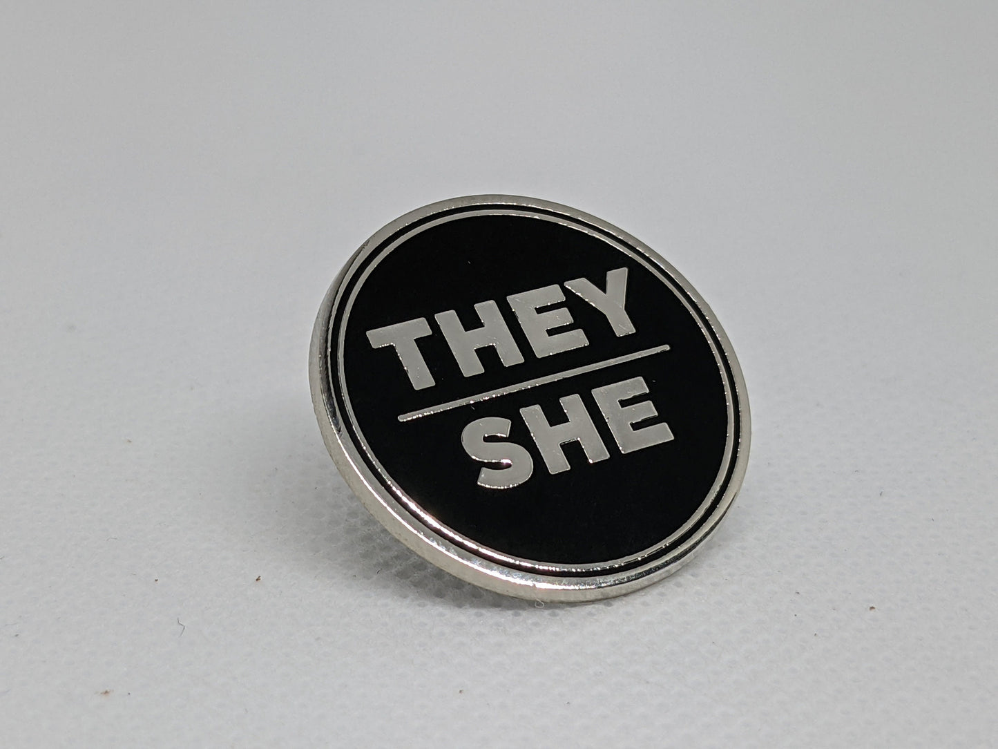 Modern Minimalist Pronoun Pin | They She Pin | Choose White & Gold or White/Black | They/She Pronoun Button | Nonbinary Pronoun Pin