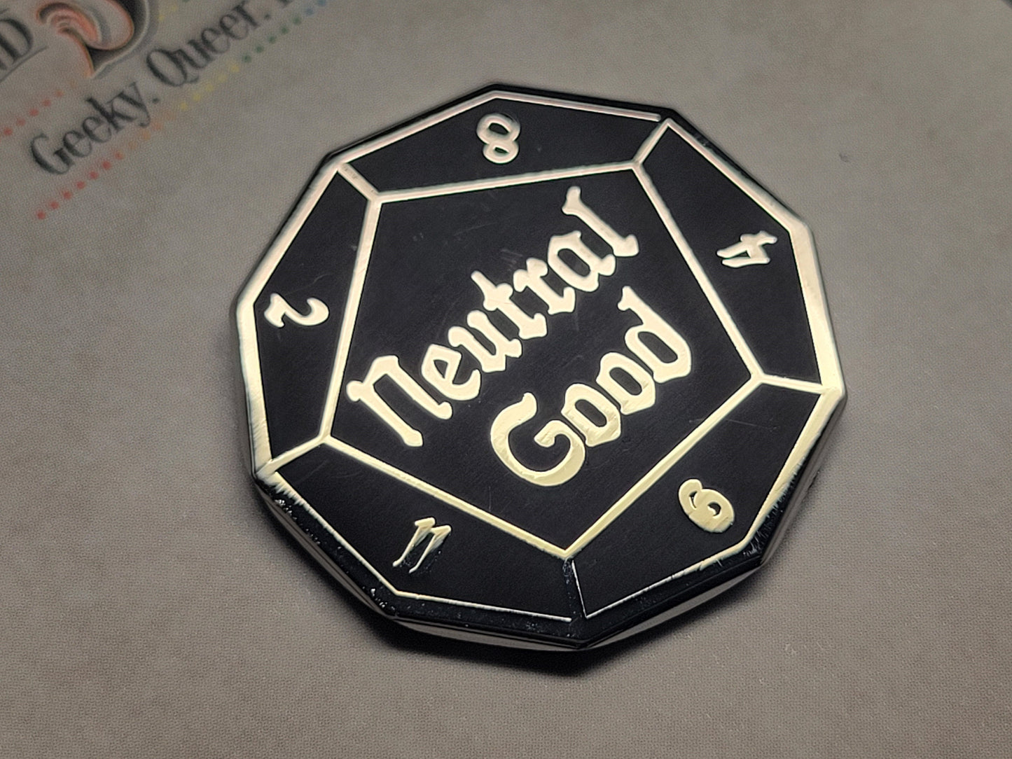 Neutral Good DnD Alignment d12 Dice Enamel Pin | Silver Finish Gamer Pin | Geeky Gift for Gamers & Fans