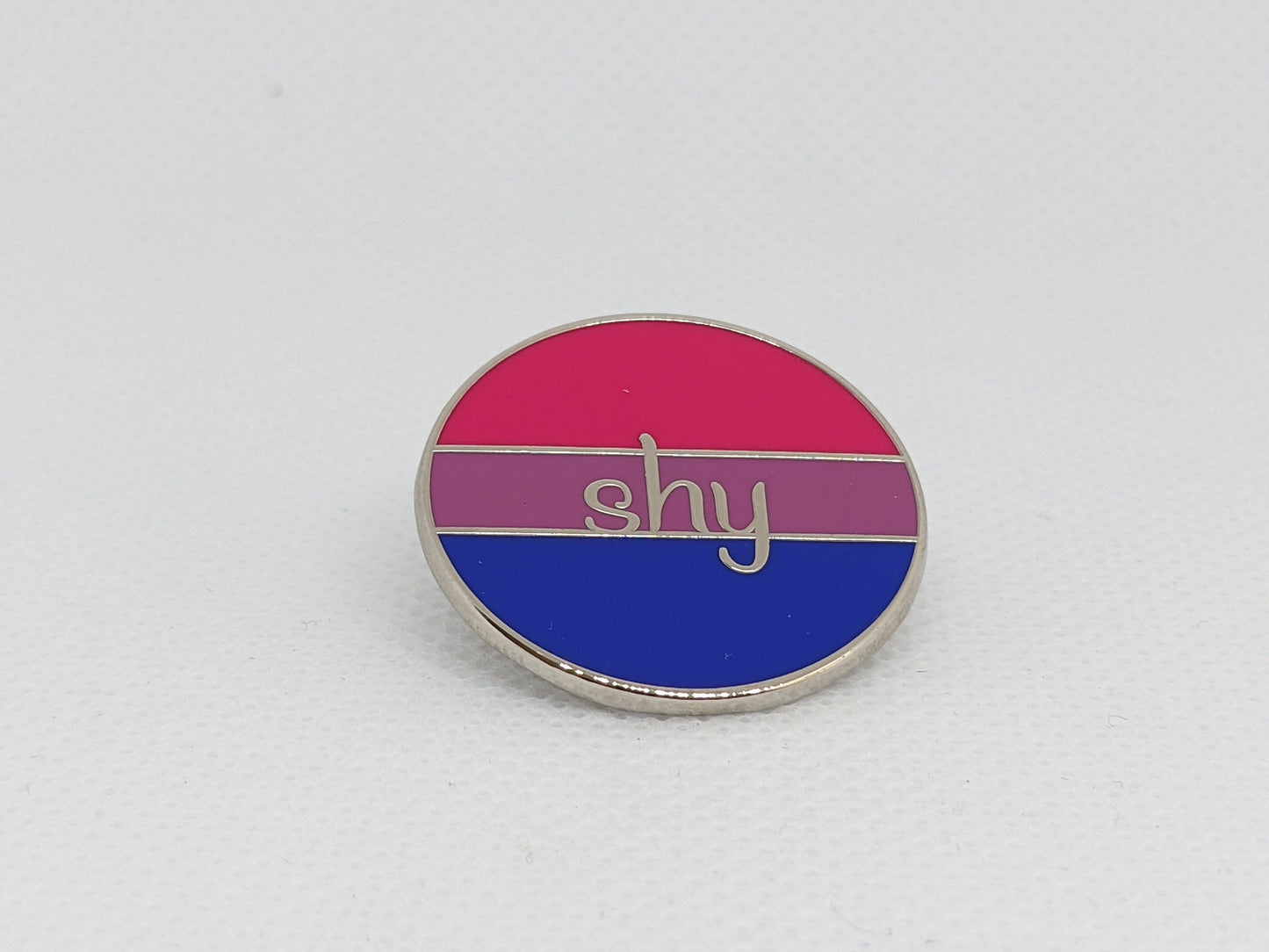 Shy Bi Enamel Pin Flirtatious Hinting in Bisexual Pride Flag Colors