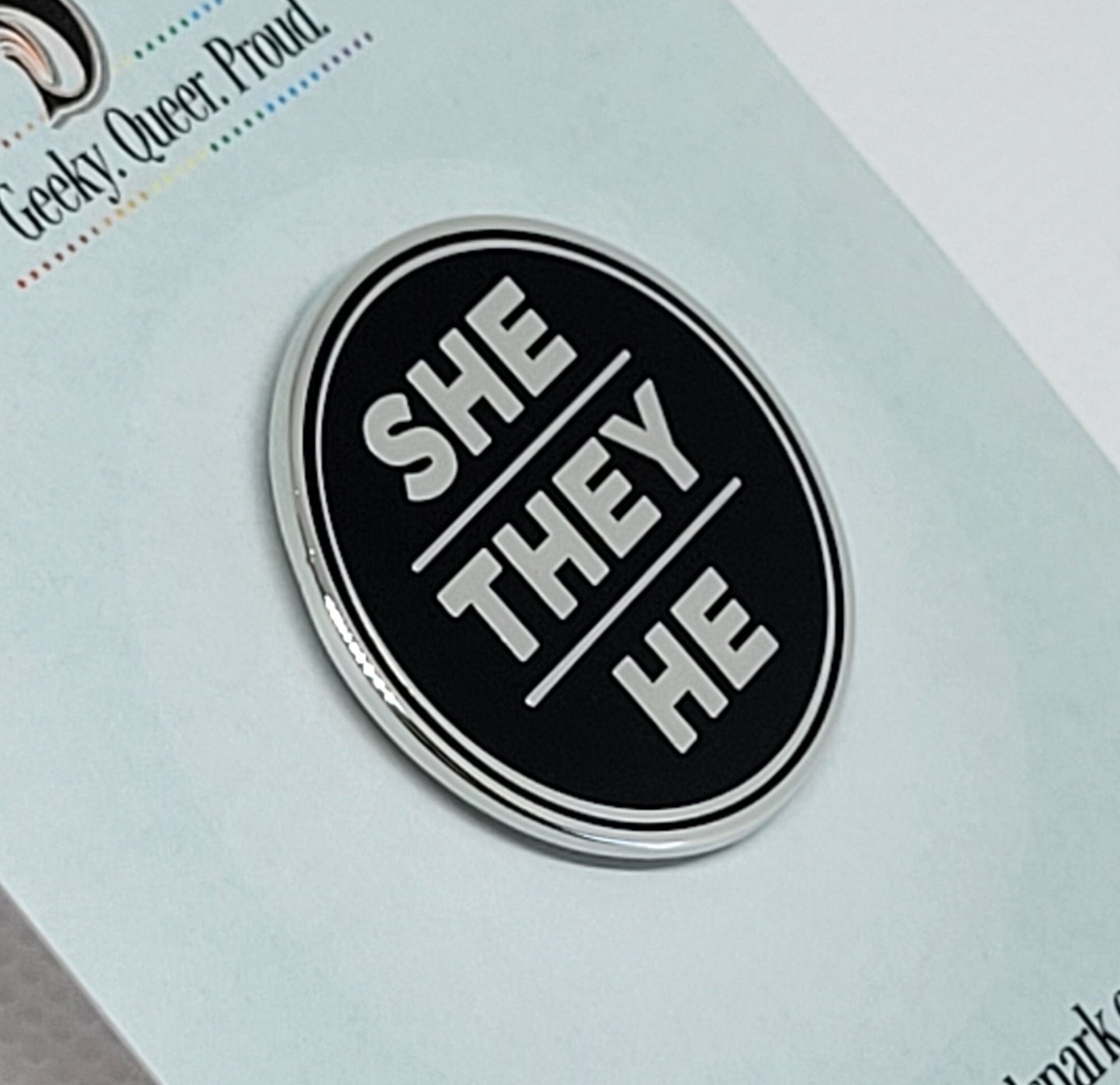 She They He Pronoun Pin Silver or Gold 1-inch Round Hard Enamel | Nonbinary Genderfluid Genderqueer Pronoun Badge