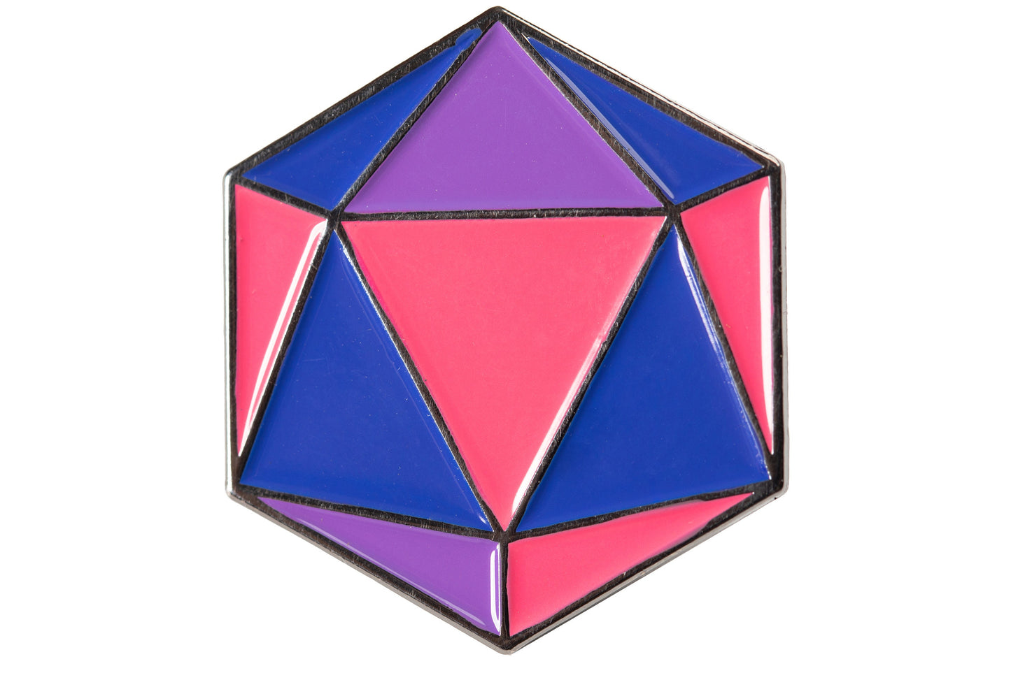 Bi Pride d20 Gaming Dice Enamel Pin in LGBTQ+ Bisexual Flag Colors