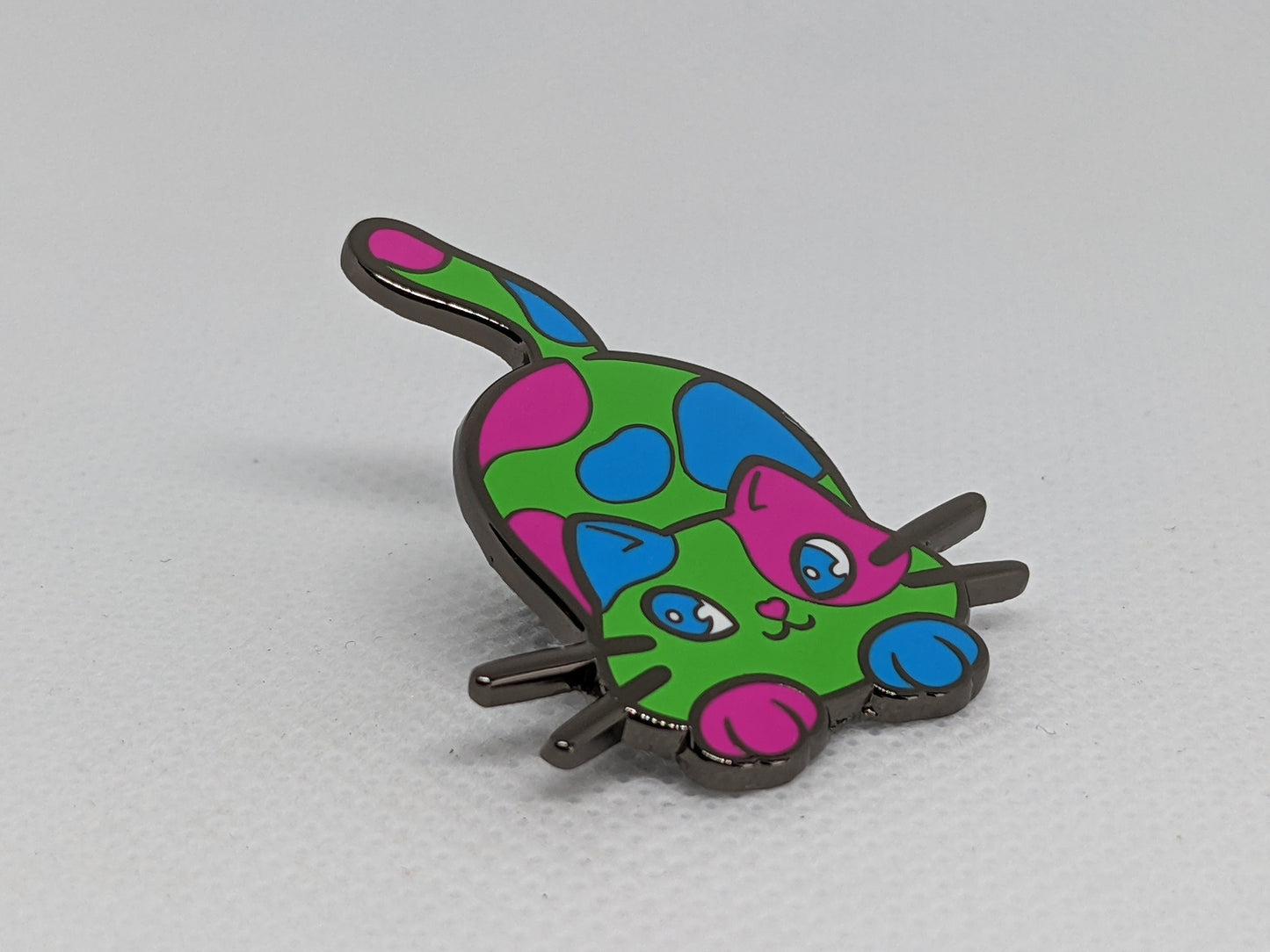 Polysexual Pin Purride Chibi Calico Cat Enamel Pin in Polysexual Pride Flag Colors | LGBTQ+ Subtle Pride Jewelry