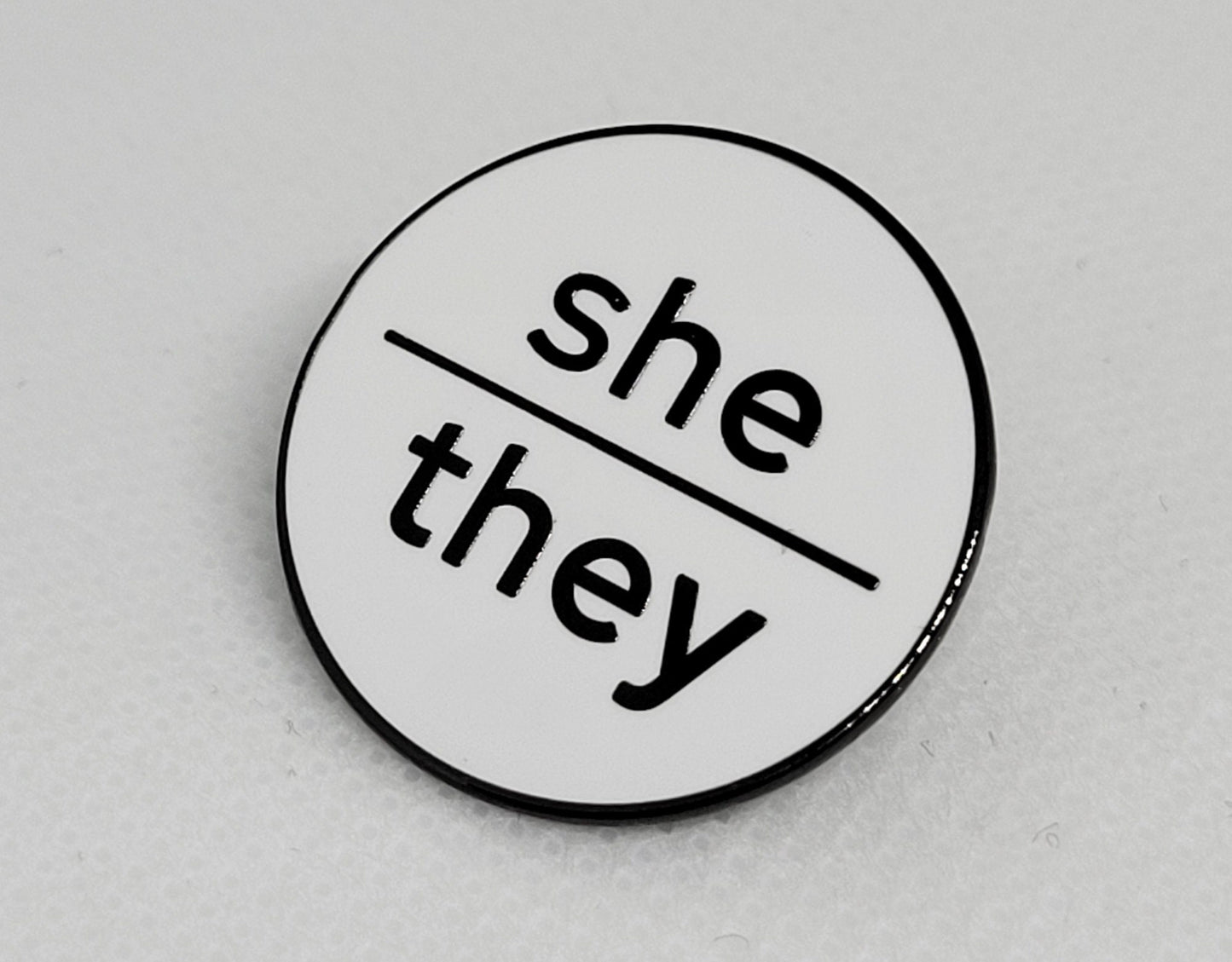 Modern Minimalist Pronoun Pin | She They Pin | Choose White & Gold or White/Black | She/They Pronoun Button | Nonbinary Pronoun Pin
